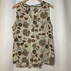 Sonoma Goods for Life Sleeveless Blouse Womens L Brown Blue Floral V-Neck EUC